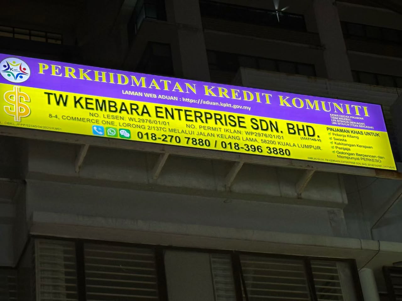 Papan tanda premis TW Kembara Enterprise Sdn Bhd di Commerce One, Kuala Lumpur